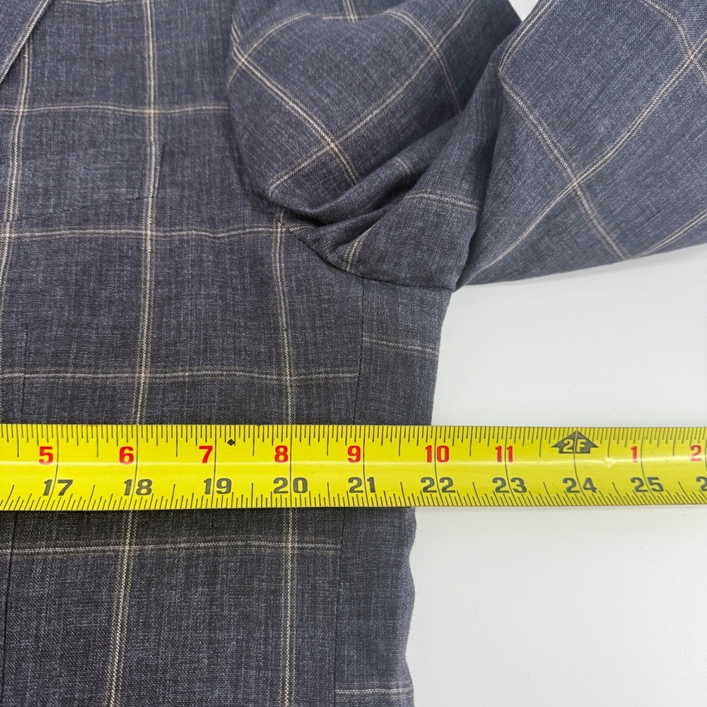 Nordstrom Mens Shop 44R Blue Linen Windowpane Blazer Ormezzano Italy Fabric - Picture 11 of 15